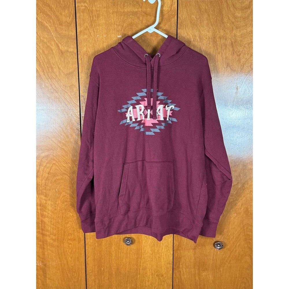 Ariat REAL Women’s Hoodie XL Maroon Aztec Graphic Pullover Sweatshirt Western‎